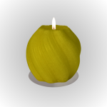 נר סויה ריחני בצבע ירוק, מעוצב בצורה ייחודית עם להבת נר בוהקת.