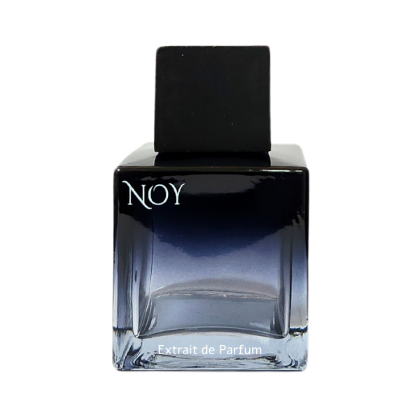 בקבוק בושם עם כיתוב "Noy" ועיצוב אלגנטי בצבעים כהים. מוצר ריחני יוקרתי לבית ולעסק.